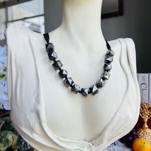 Vintage Silvertone Geometric beaded Necklace